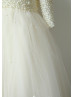 Beaded Pearl Champagne Tulle Floor Length Flower Girl Dress